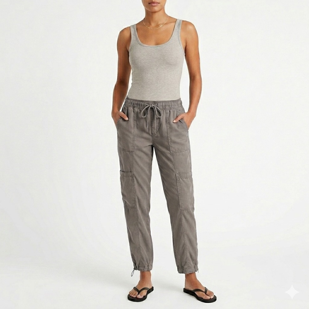 Nicole Miller Tapered Cargo Joggers Sz S NWT Lyocell Gray Athleisure Minimalist